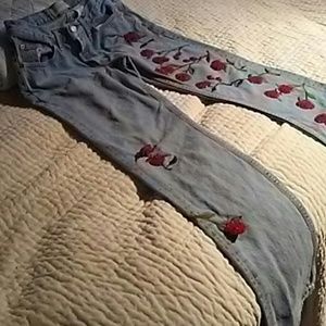 Vintage, Gap jeans adorned in beaded red roses